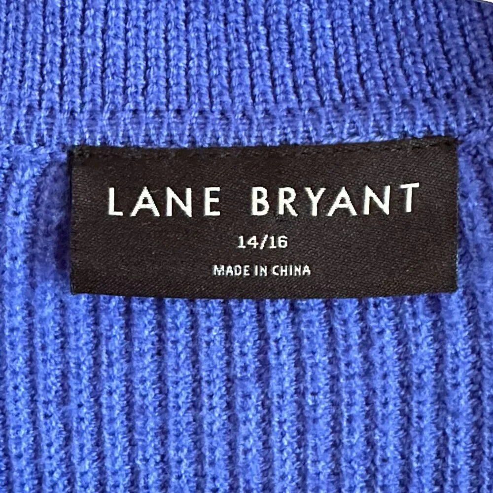 Lane Bryant‎ Sweater Womens 14-16 Blue Ribbed 1/4 Zip Collared Pullover Casual